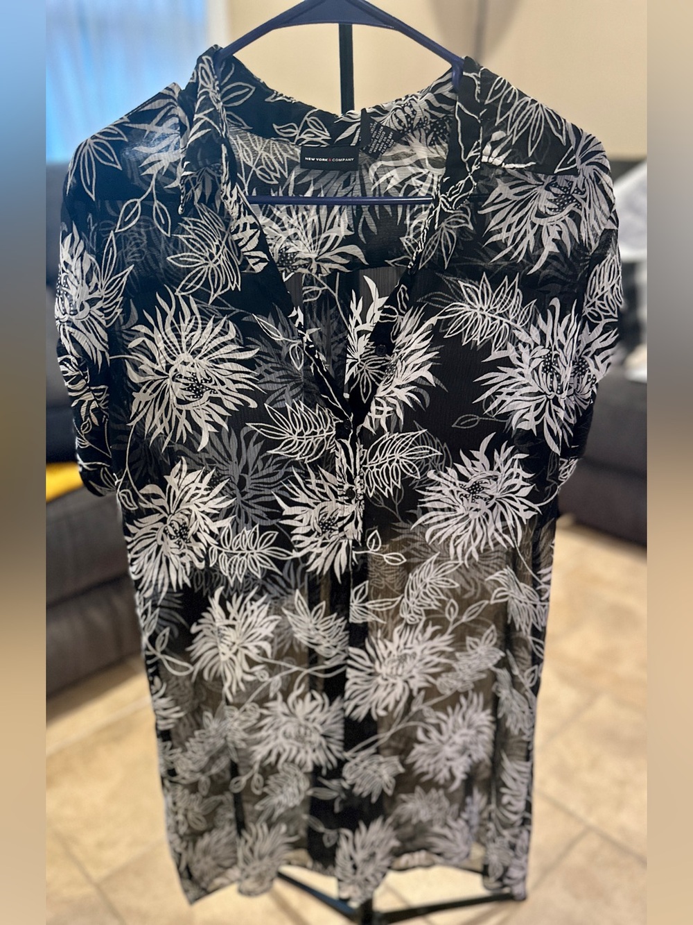 New York & Company Sheer Floral Pullover Blouse